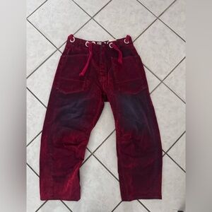 Free People We The Free Moxie Flocked Pull-On Barrel Jeans in Chilli Red Size 30